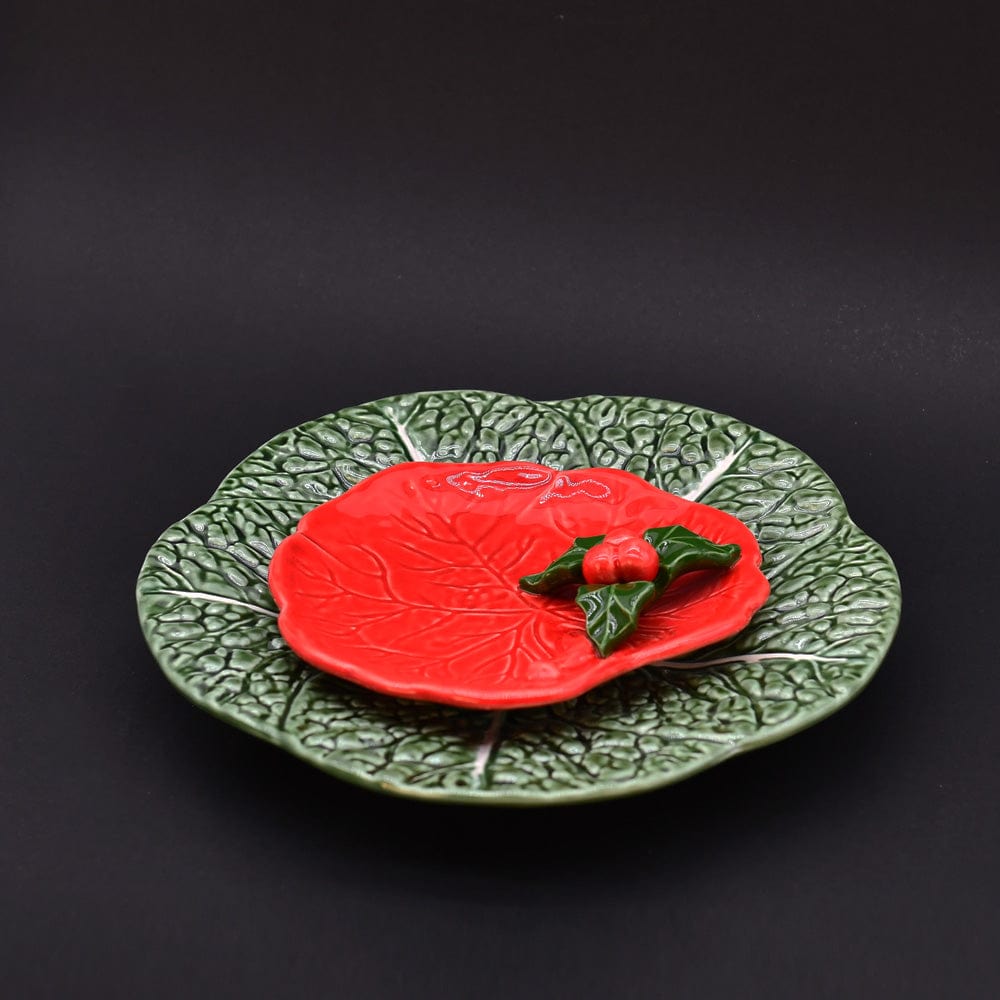 Small Ceramic Dish with a Holly Leaf - Red