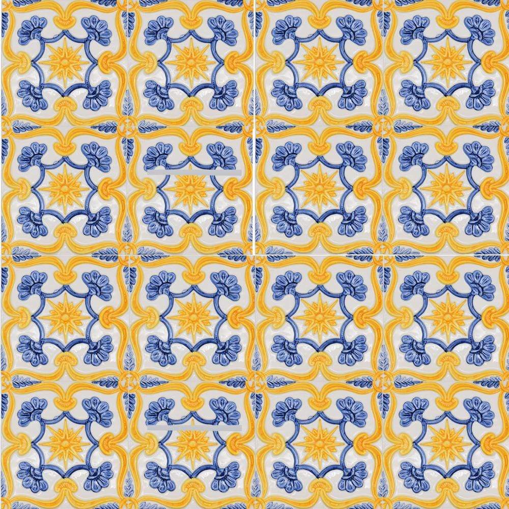 Textured Azulejo - Blue and yellow 5.5x5.5''