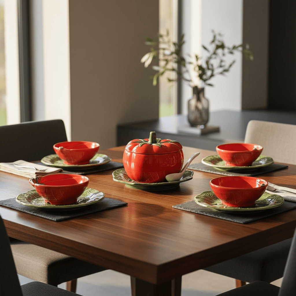 Tomato-shaped Ceramic Bowl & Plate Set