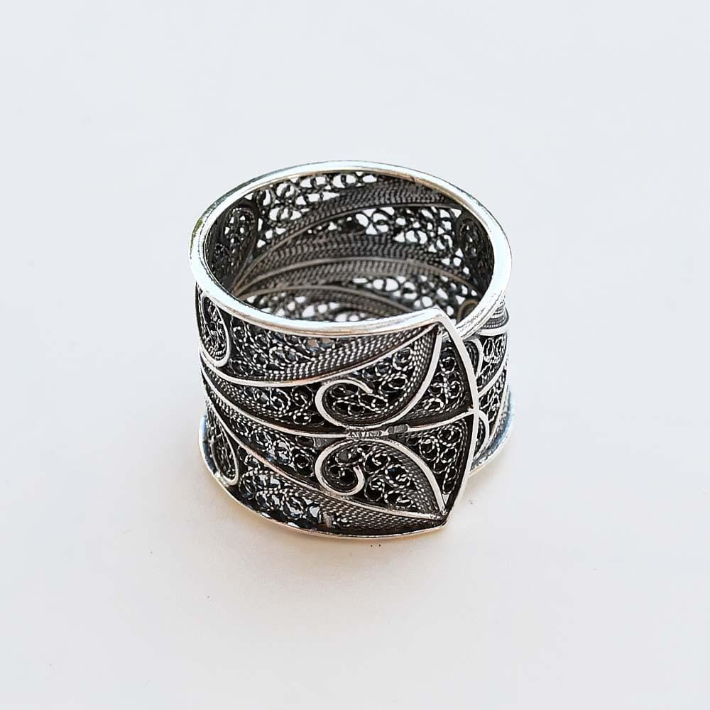 Wide filigree ring Oxidized silver