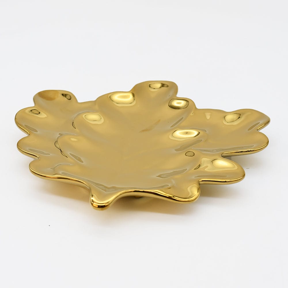 Assiette en grés doré "Feuille de chêne"