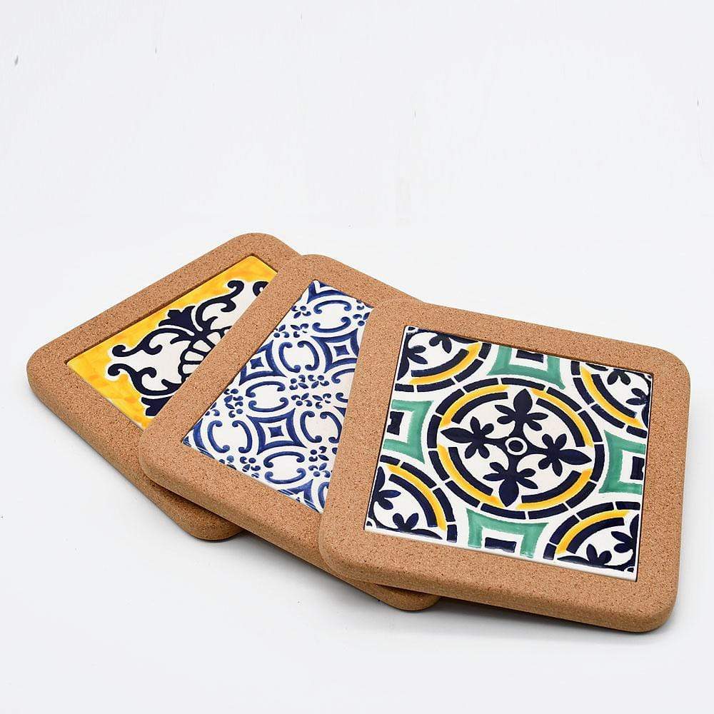 Azulejo I Ceramic and Cork Trivet 3 patterns - 7.9" - Luisa Paixao | USA