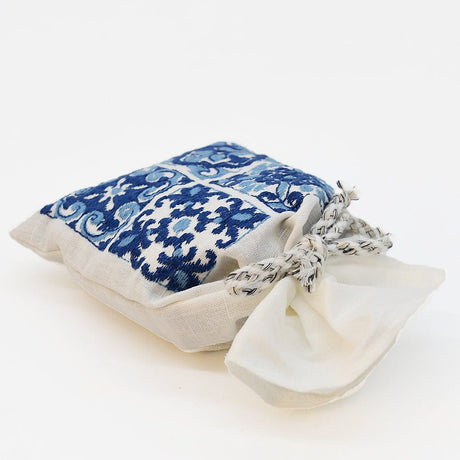 Azulejos I Embroidered Linen Lavender Bag