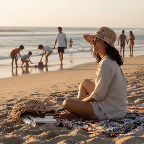 Beach Hat in Plant Fibers – Beige & White