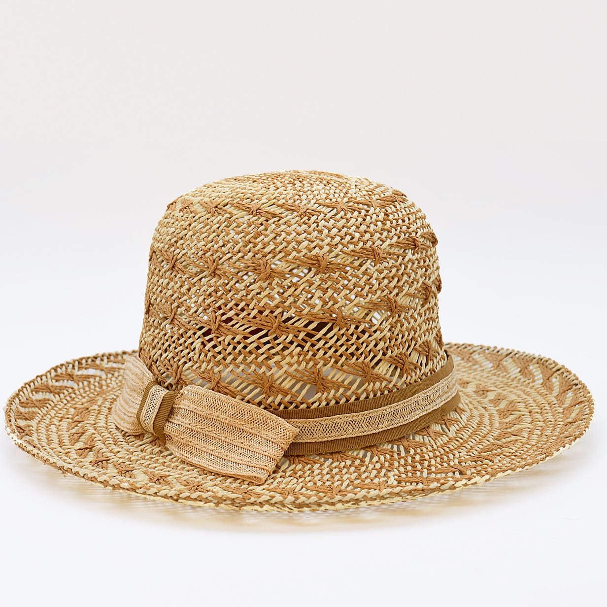 Beach Hat in Plant Fibers – Beige & White