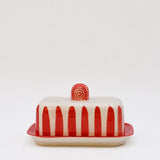 Beurrier en céramique rayé rouge et blanc Beurrier rayé "Costa Nova Mar" - Rouge