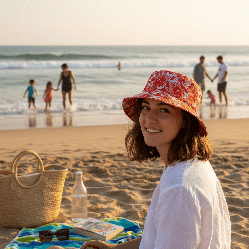 Bob réversible en coton - Rouge