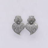 Boucles d'oreille Coeur de Viana en filigrane d'argent oxydé 6,5cm Coração de Viana I Boucles d'oreille en argent oxydé -  6,5cm