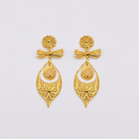 Brincos À Princesa I Gold-plated Silver Filigree Earrings 0.9 oz - 3.5"