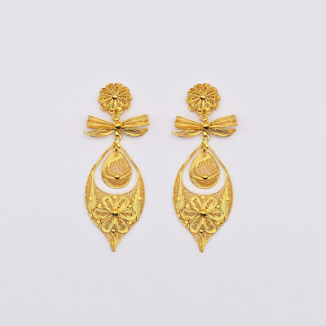 Brincos À Princesa I Gold-plated Silver Filigree Earrings 0.9 oz - 3.5"