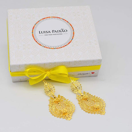 Brincos À Rainha I Gold-plated Silver Earrings 1.6 oz - 2.8''