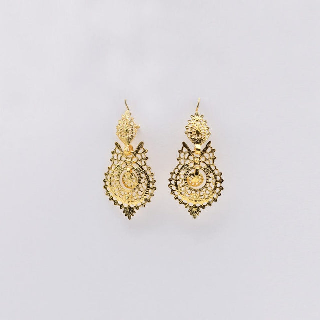 Brincos À Rainha I Gold-plated Silver Filigree Earrings 0.3 oz - 2.0"