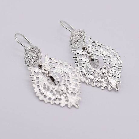 Brincos À Rainha I Silver Filigree Earrings 0.8 oz - 1.4''