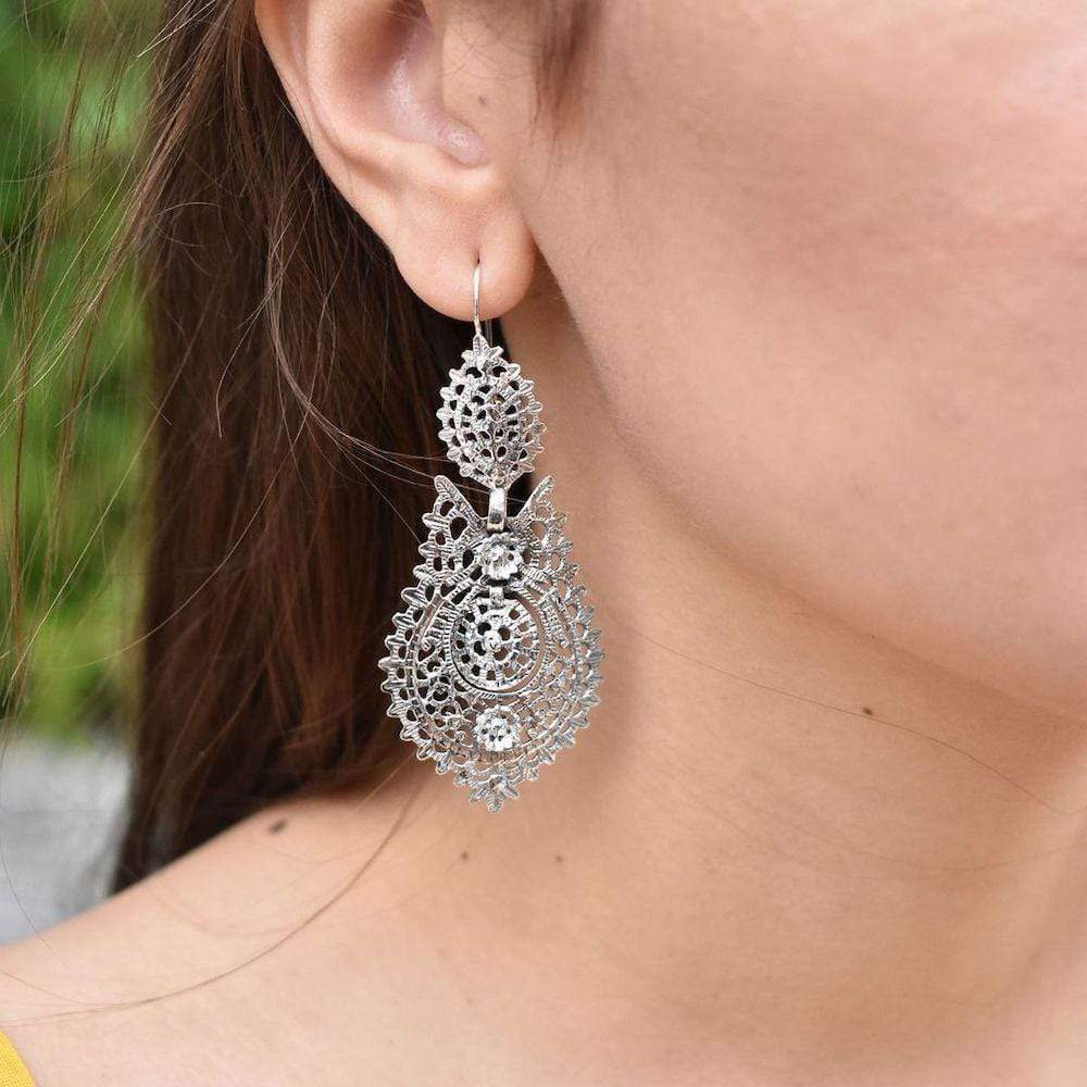 Brincos À Rainha I Silver Filigree Earrings 1.8 oz - 2.6''