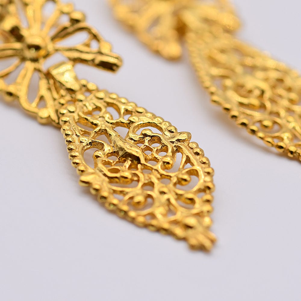 Brincos À Rei I Gold-plated Silver Filigree Earrings 0.3 oz - 2.4"