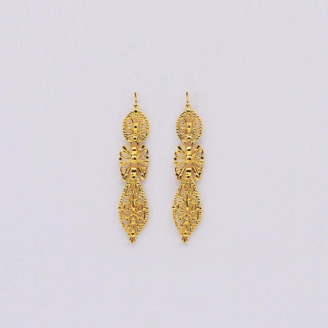Brincos À Rei I Gold-plated Silver Filigree Earrings 0.3 oz - 2.4"