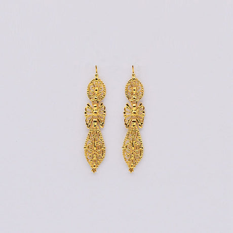 Brincos À Rei I Gold-plated Silver Filigree Earrings 0.3 oz - 2.4"