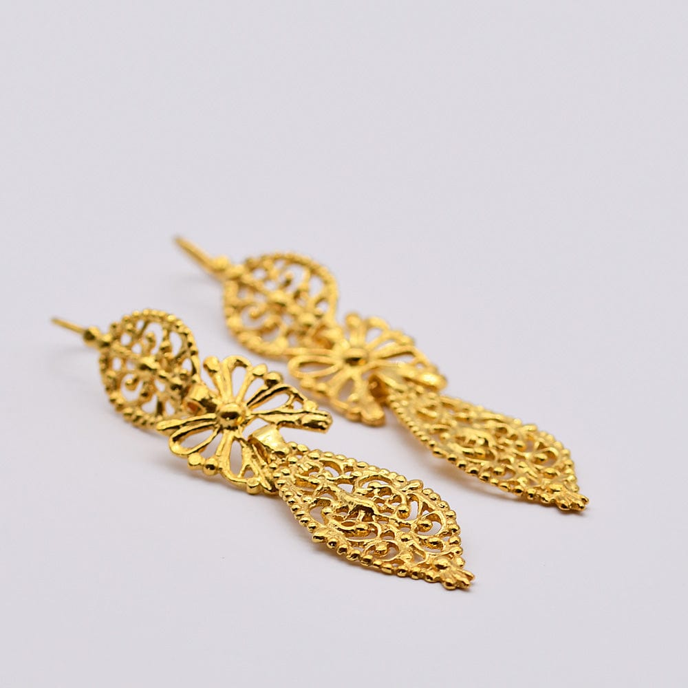 Brincos À Rei I Gold-plated Silver Filigree Earrings 0.3 oz - 2.4"