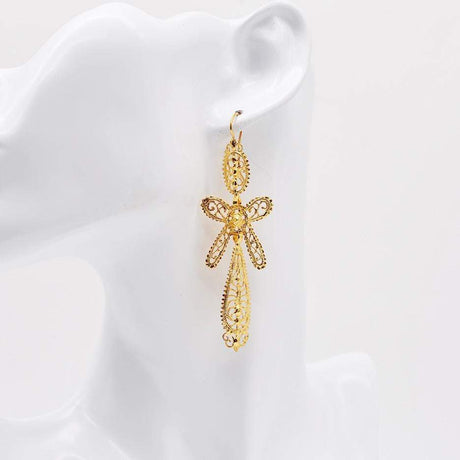 Brincos À Rei I Gold-plated Silver Filigree Earrings 1.8 oz - 2.6''