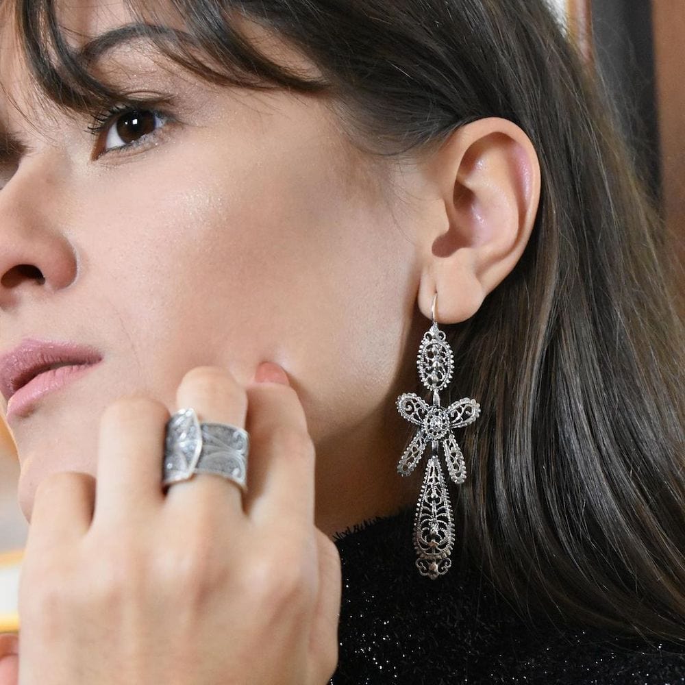 Brincos À Rei I Silver Filigree Earrings 1.8 oz - 2.6''