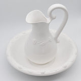 Ceramic Pitcher and Washbasin - White