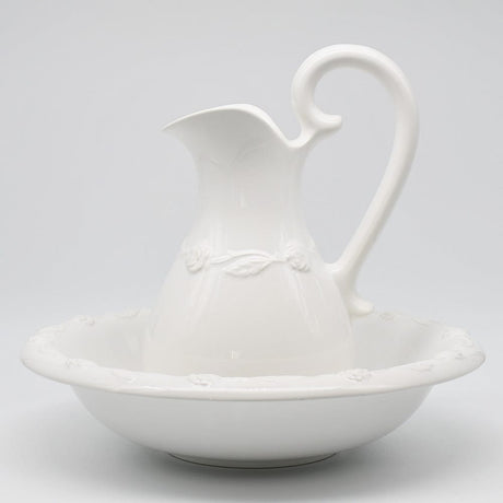 Ceramic Pitcher and Washbasin - White