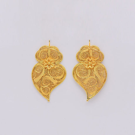 Coração de Viana I Gold-plated Silver Filigree Earrings 0.5 oz - 2.6''
