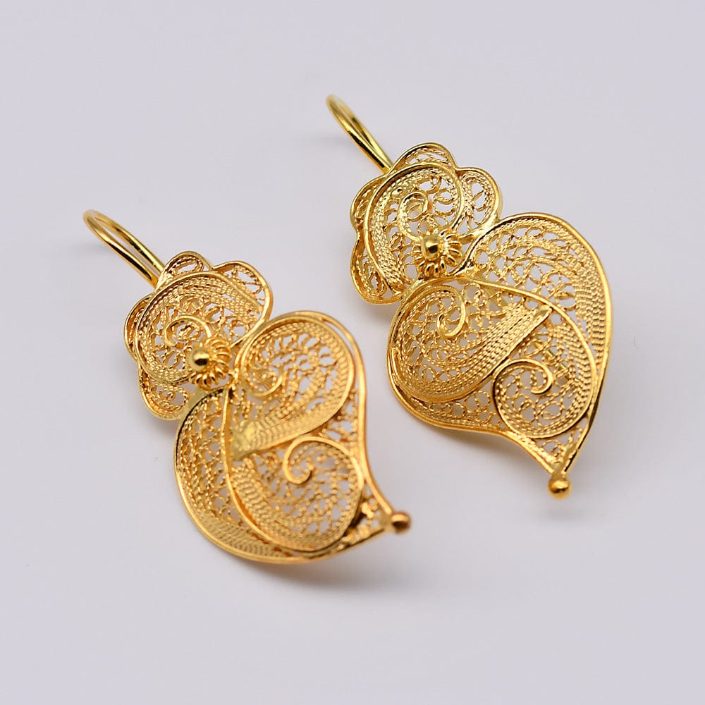 Coração de Viana I Gold-plated Silver Filigree Earrings - 1.4''