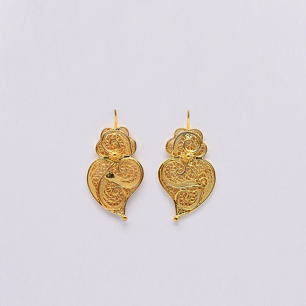 Coração de Viana I Gold-plated Silver Filigree Earrings - 1.4''