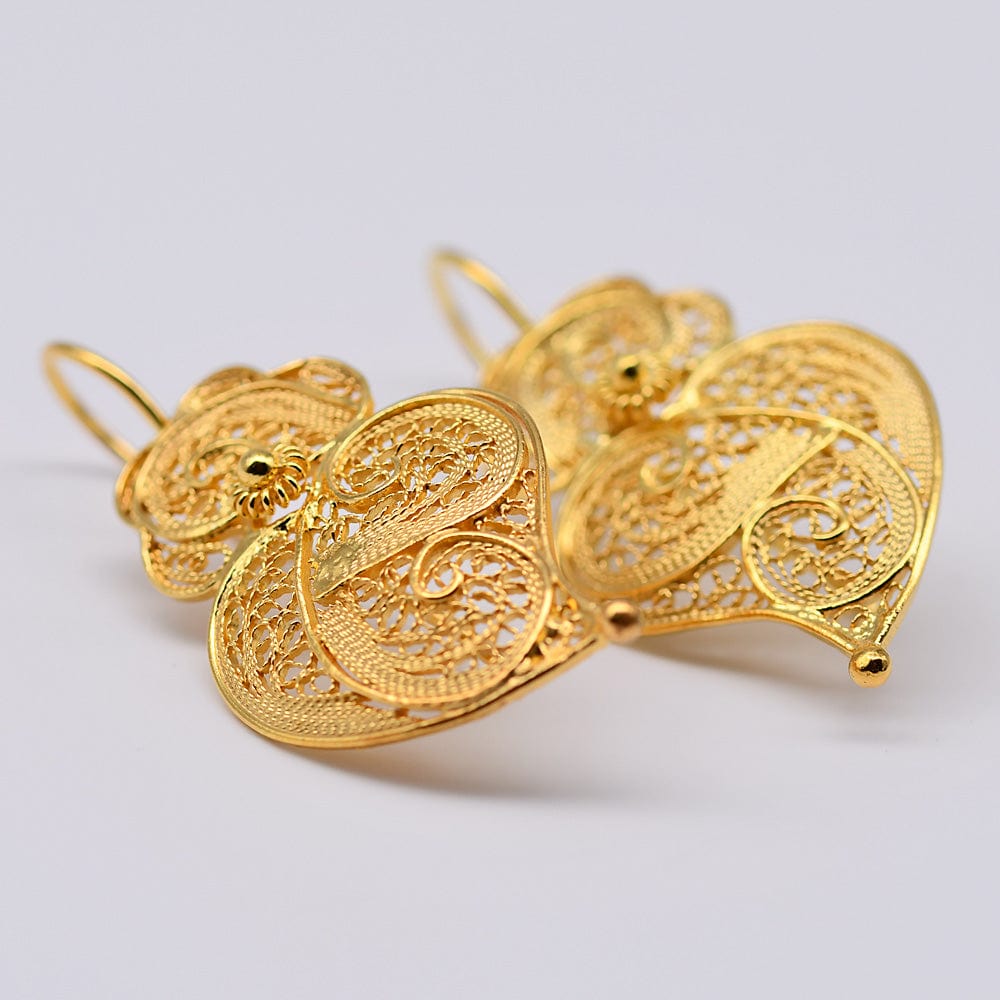 Coração de Viana I Gold-plated Silver Filigree Earrings - 1.4''