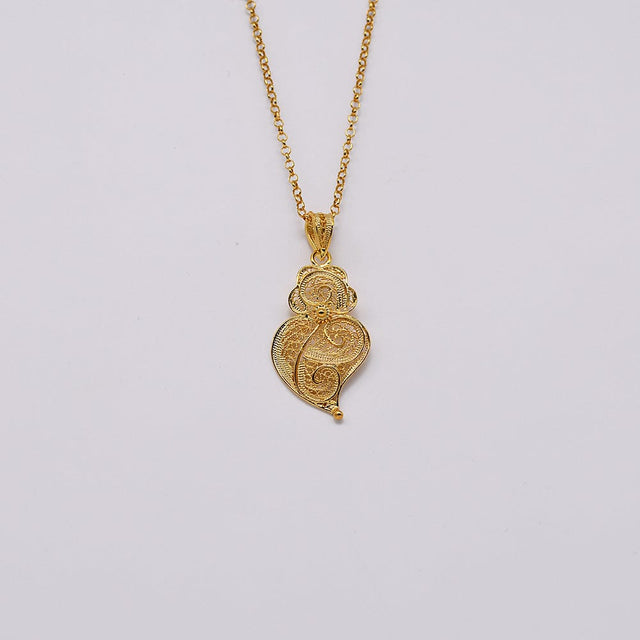 Coração de Viana I Gold-plated Silver Filigree Pendant 0.2 oz - 1.4''