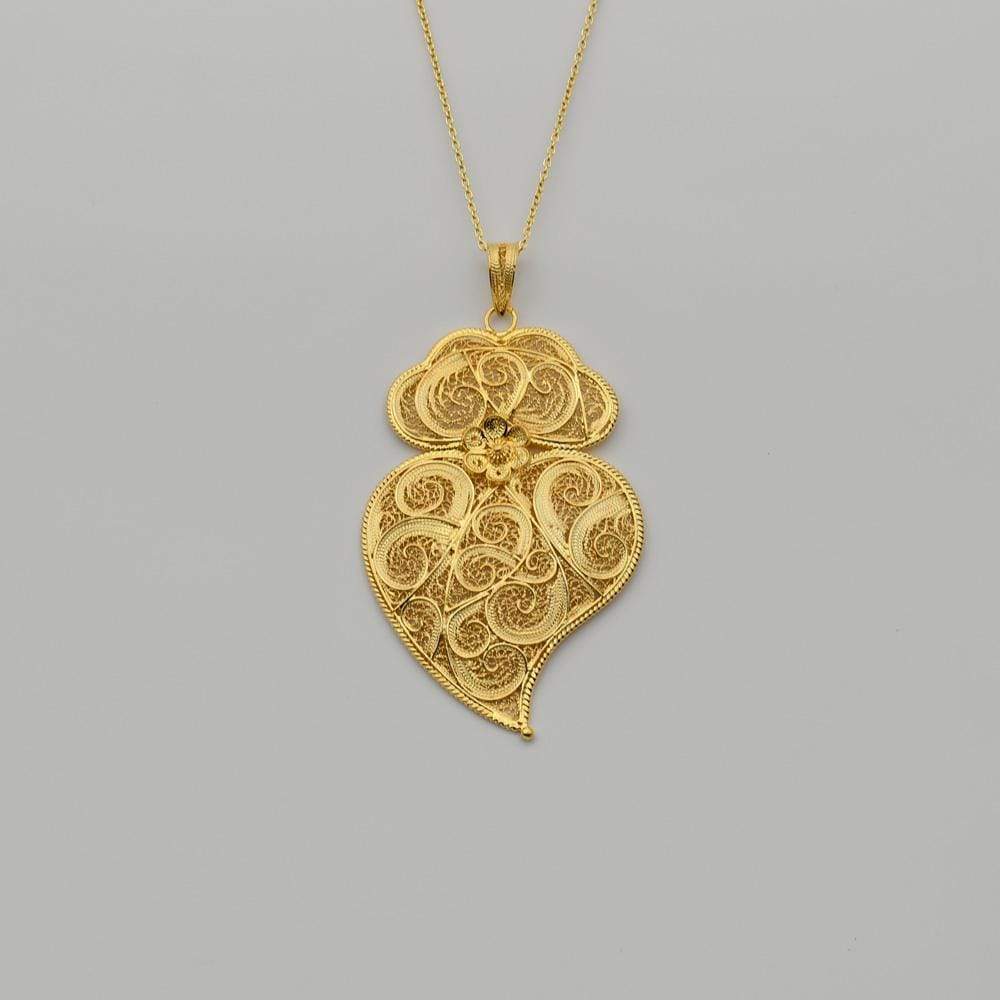 Coração de Viana I Gold-plated Silver Filigree Pendant 0.6 oz - 2.8''