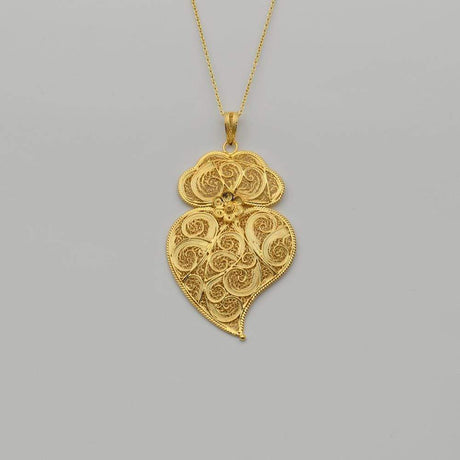 Coração de Viana I Gold-plated Silver Filigree Pendant 0.6 oz - 2.8''