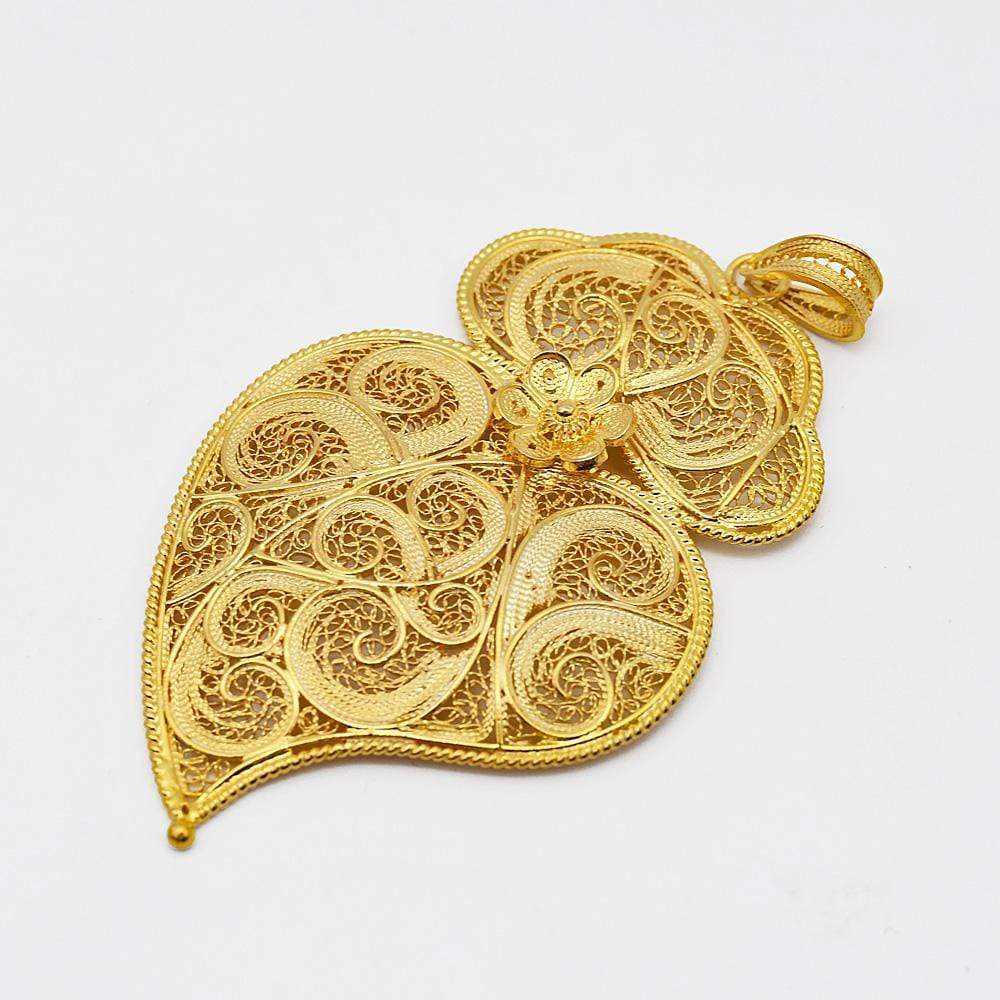 Coração de Viana I Gold-plated Silver Filigree Pendant 0.6 oz - 2.8''
