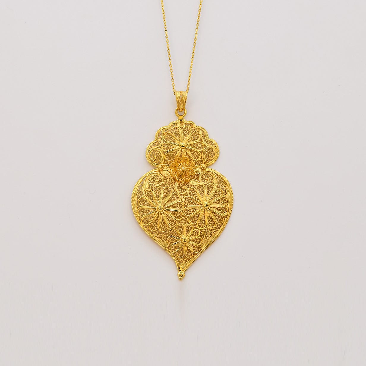 Coração de Viana I Gold-plated Silver Filigree Pendant - 3.1''