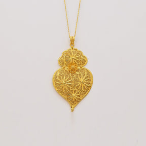 Coração de Viana I Gold-plated Silver Filigree Pendant - 3.1''