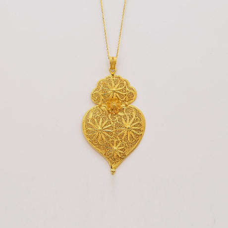 Coração de Viana I Gold-plated Silver Filigree Pendant - 3.1''