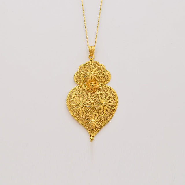 Coração de Viana I Gold-plated Silver Filigree Pendant - 3.1''