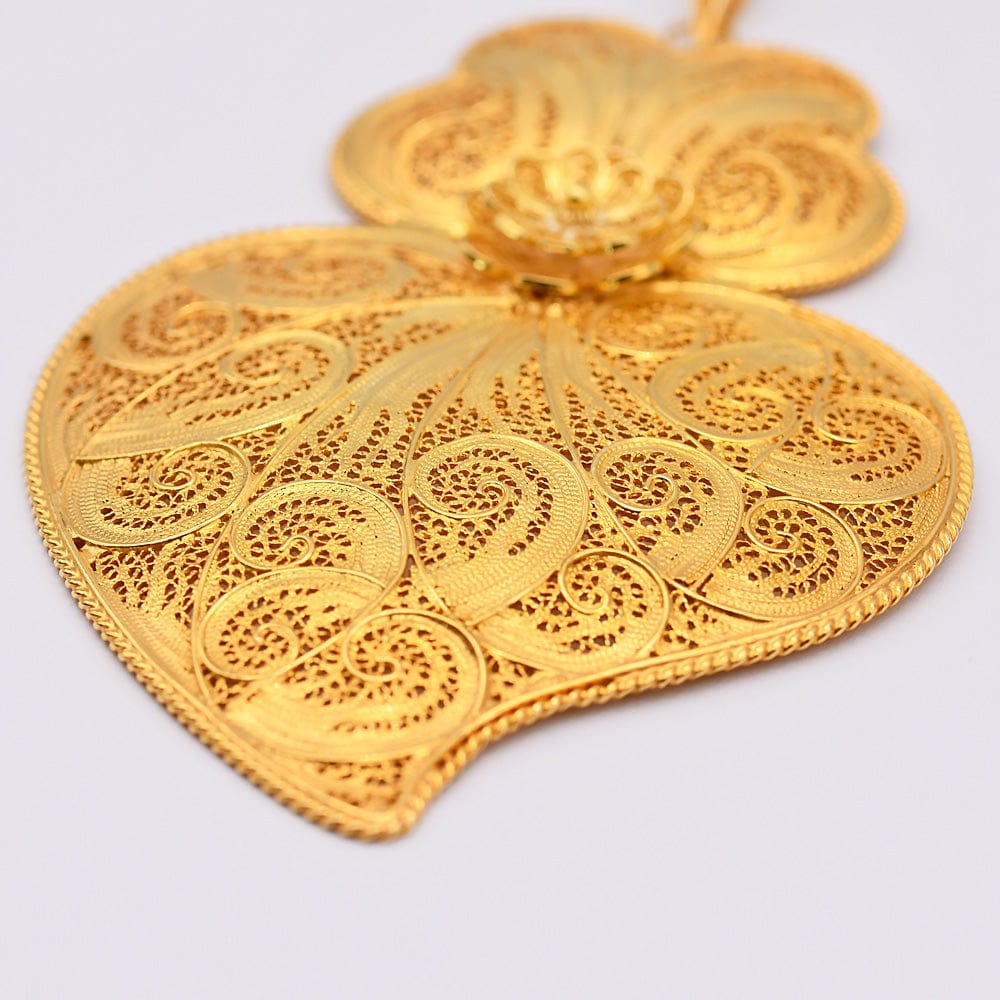 Coração de Viana I Gold plated Silver Filigree Pendant - 4.3'' - Luisa Paixao | USA