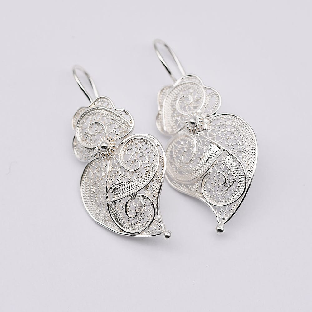Coração de Viana I Silver Filigree Earrings 0.2 oz - 1.2''