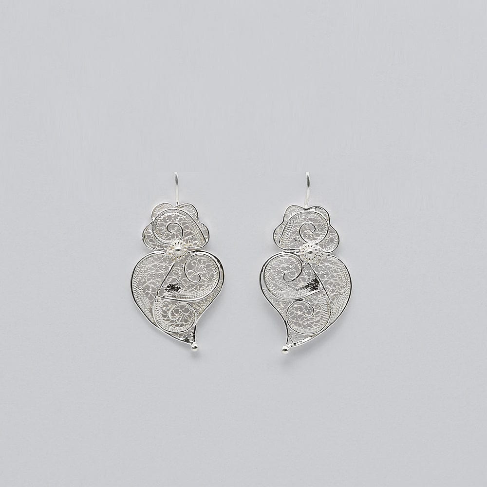Coração de Viana I Silver Filigree Earrings 0.2 oz - 1.2''