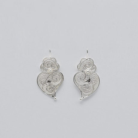 Coração de Viana I Silver Filigree Earrings 0.2 oz - 1.2''