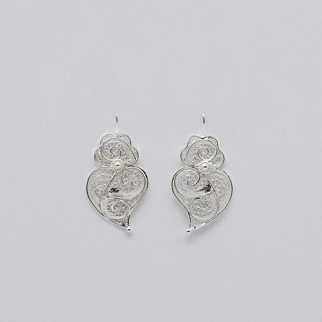 Coração de Viana I Silver Filigree Earrings 0.2 oz - 1.2''