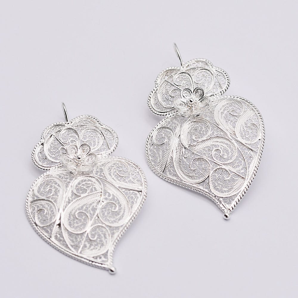Coração de Viana I Silver Filigree Earrings 0.8 oz - 2.6'