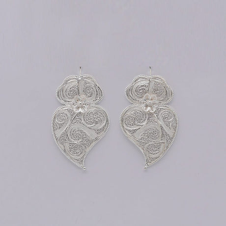 Coração de Viana I Silver Filigree Earrings 0.8 oz - 2.6'