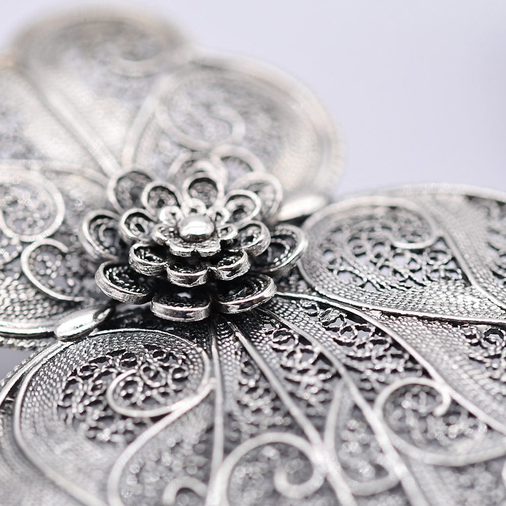 Coração de Viana I Silver Filigree Earrings 2.6"