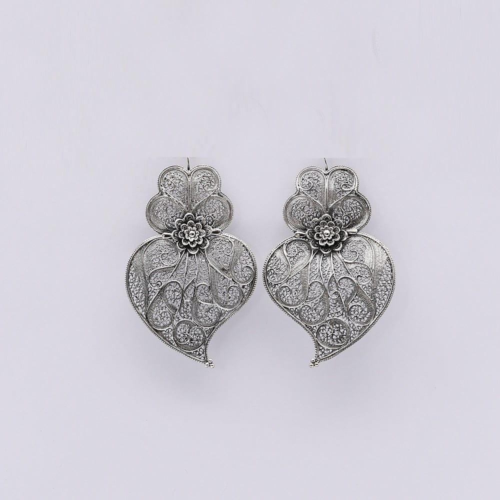 Coração de Viana I Silver Filigree Earrings 2.6"