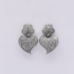 Coração de Viana I Silver Filigree Earrings 2.6"
