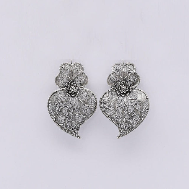 Coração de Viana I Silver Filigree Earrings 2.6"