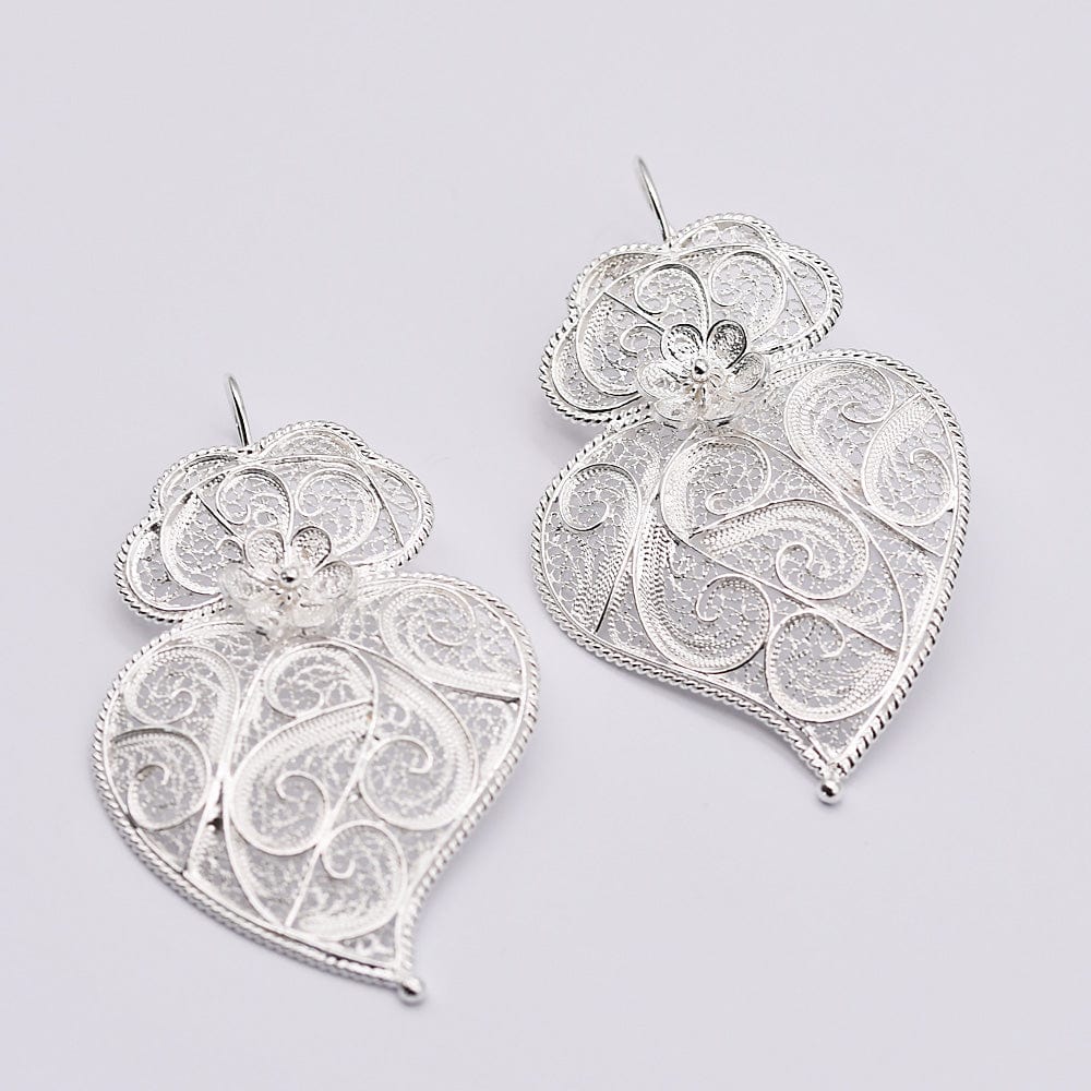 Coração de Viana I Silver Filigree Earrings - 2.6' - Luisa Paixao | USA